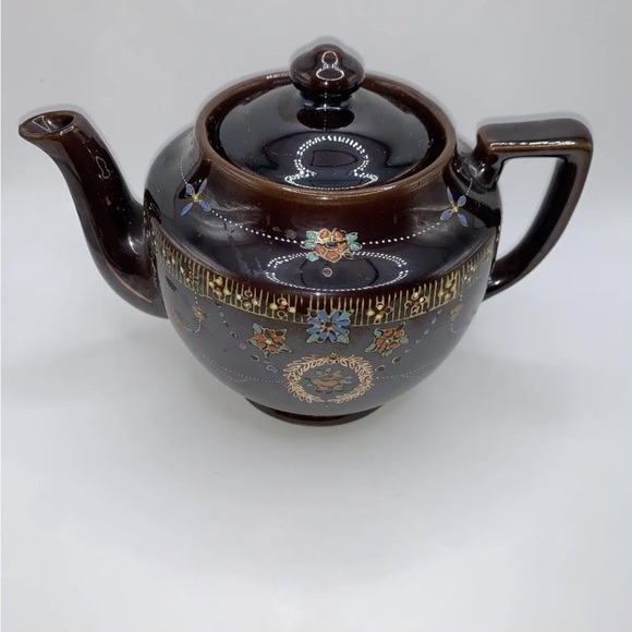 Vintage Tea Pot Made In Japan Handpainted Brown Floral Moorage - Picture 2 of 5